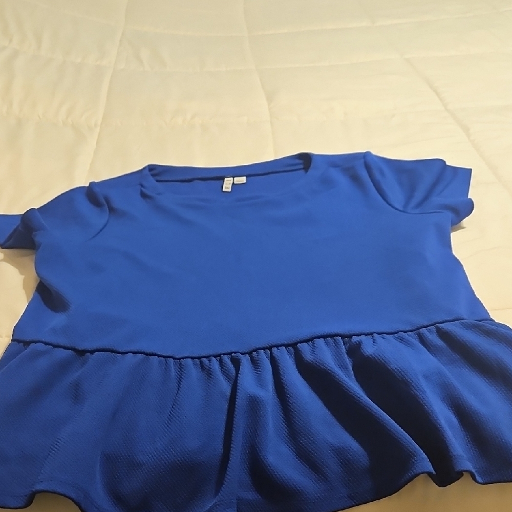 Elle Royal Blue Peplum Short Sleeve Blouse